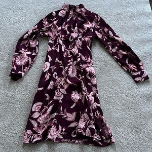 Ann Taylor dress paisley red burgundy long sleeve shift dress